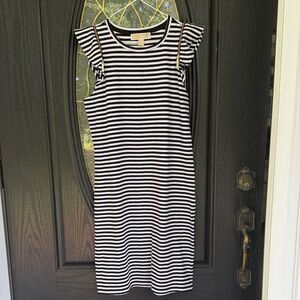Michael Kors Black and White Striped Midi Dress - XS
